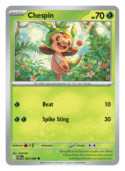 005/086 - Chespin - Reverse Holo - Chaos Rising