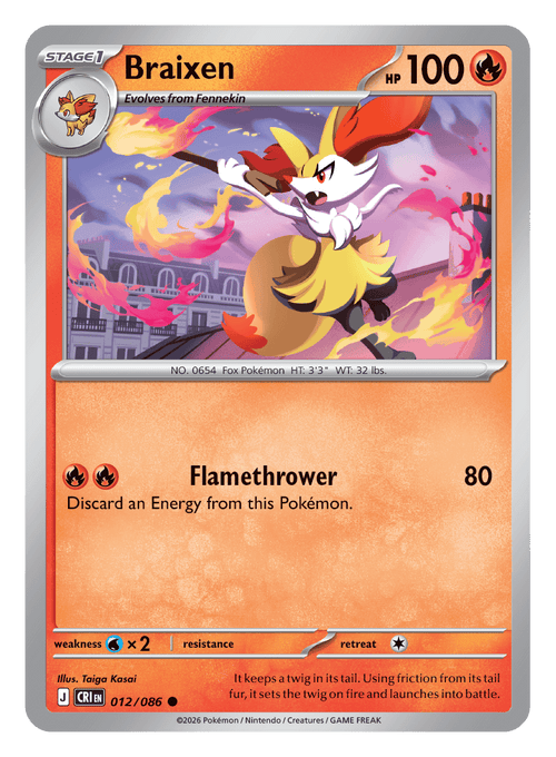 012/086 - Braixen - Reverse Holo - Chaos Rising