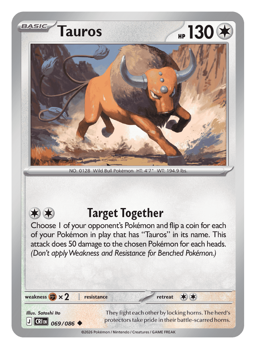 069/086 - Tauros - Reverse Holo - Chaos Rising