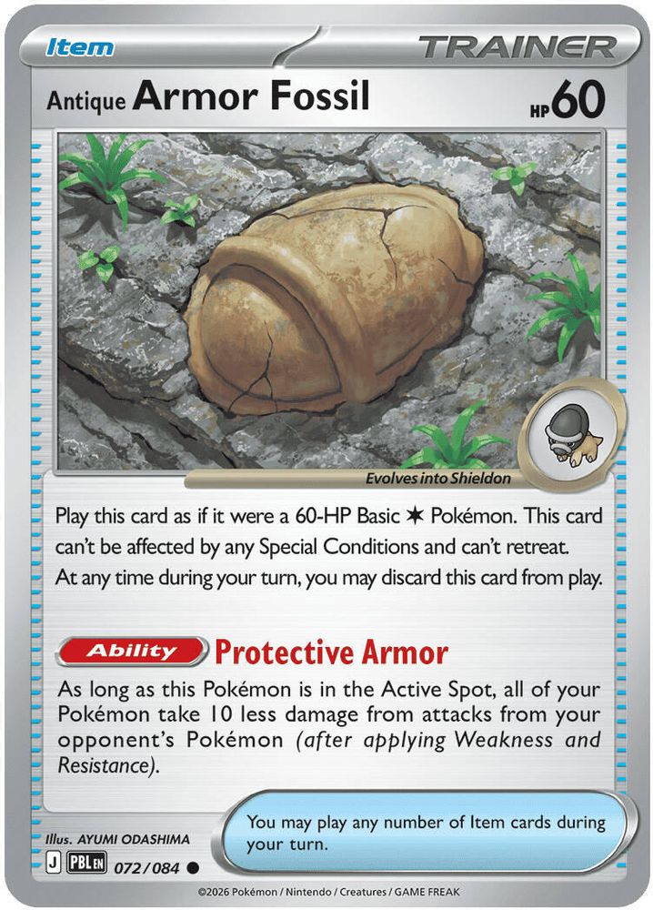 072/084 - Antique Armor Fossil - Reverse Holo - Pitch Black